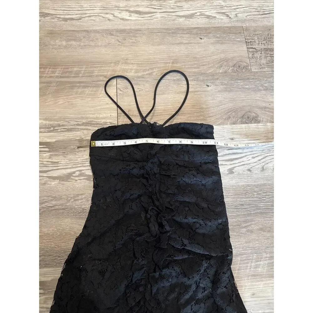 Zara Womens Lace Mini Dress Draped XS Black Ruffled Floral 8200/998 NWT - Picture 3 of 7